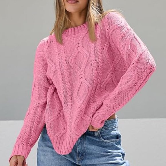 Forever 21 Pink Cable Knit Ribbed Relaxed Sweater SZ - Picture 1 of 8